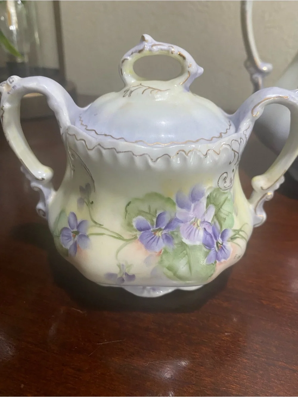 Vintage, Victorian Cottage core, Hand Painted Porcelain, 3 Piece Tea Serving Set